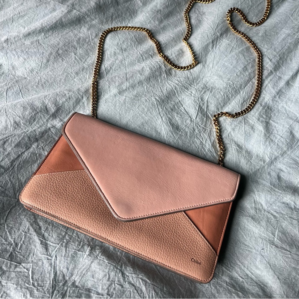 Chloe Blush Pink Toned Leather Envelope Wallet on Chain Evening Mini Bag